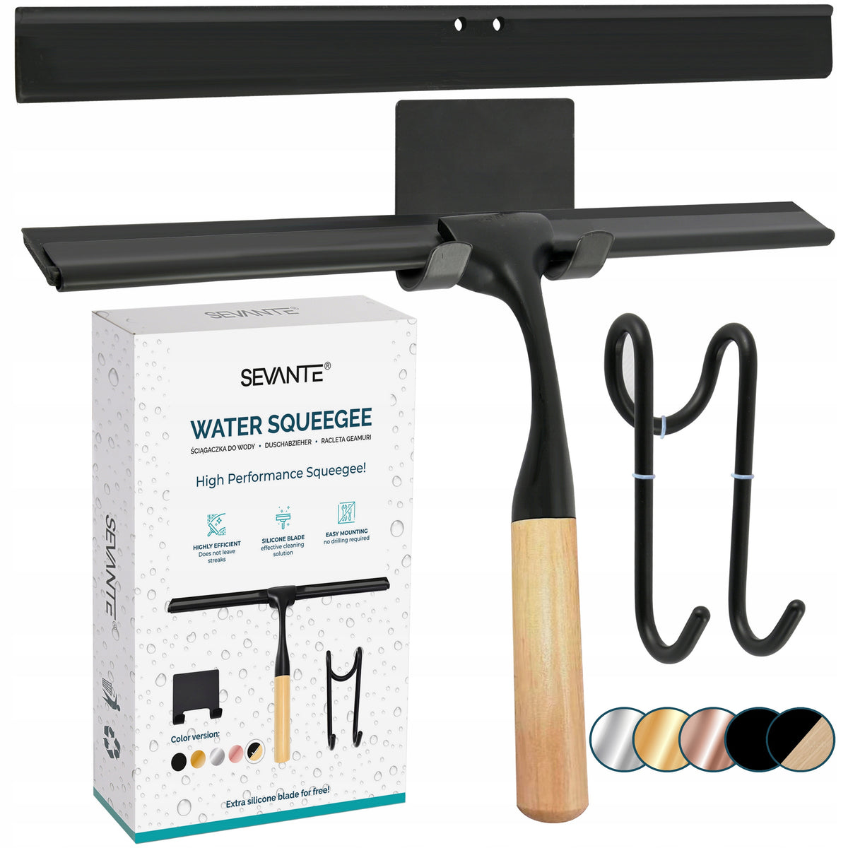 Car Window Water Squeegee Black Wooden Oak 26cm