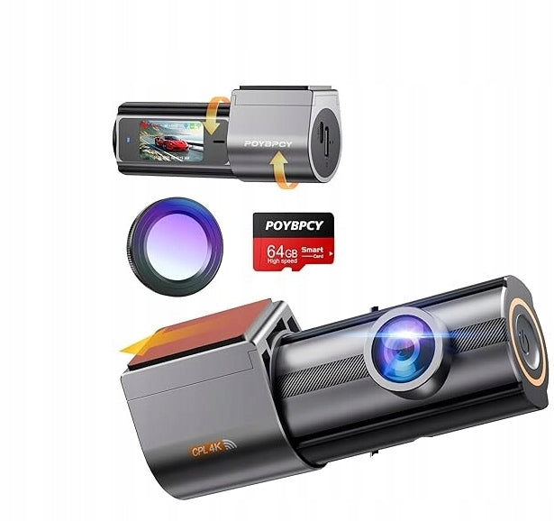 Car camera, front 4K UHD 2160P, 64 GB card 170° viewing angle