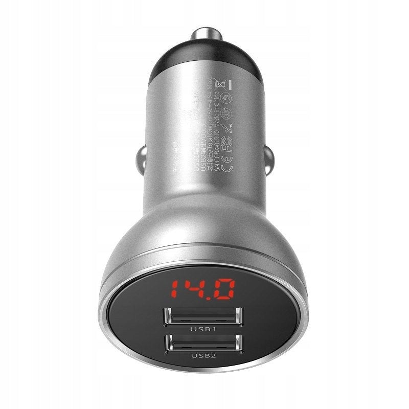 Car charger Baseus 2x USB 4.8A LCD fast QC charging for car Manufacturer code CCBX-0S