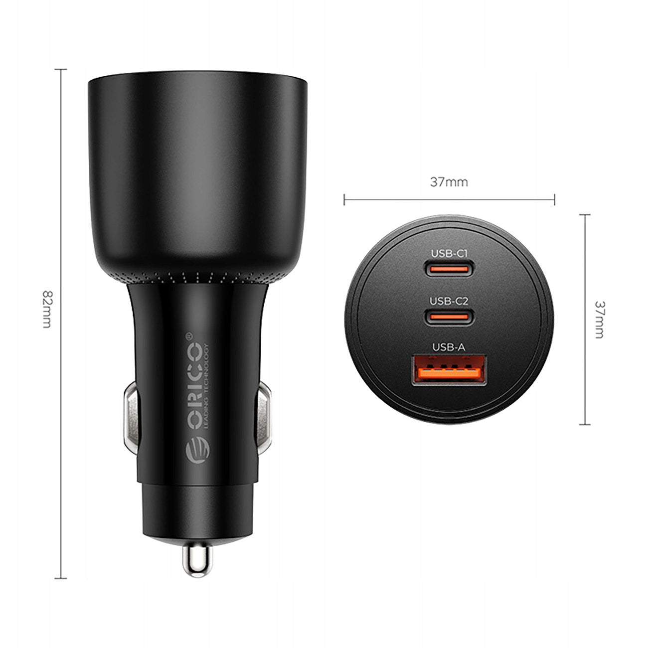 Car charger Orico PowerLink 165W USB-A + 2x USB-C - black Brand Orico