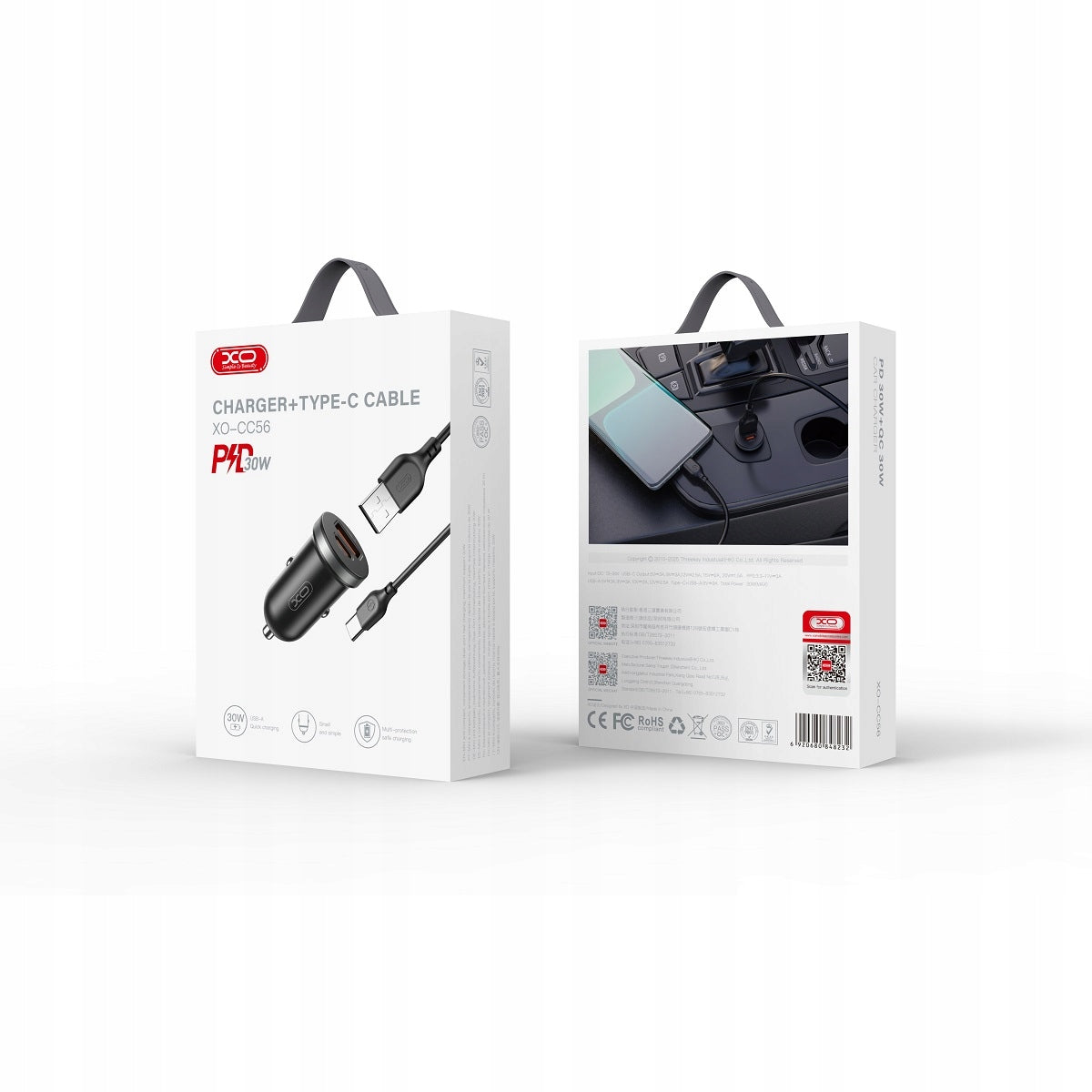 Car charger PD 35W + USB Quick Charge + USB-C cable Packaging status original