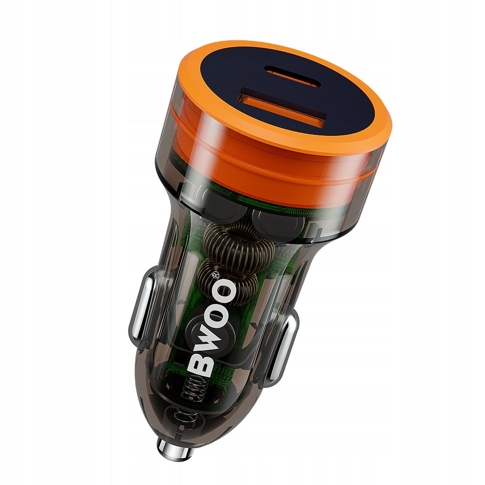 Car charger PD QC 1x USB-C 1x USB 38W transparent BWOO