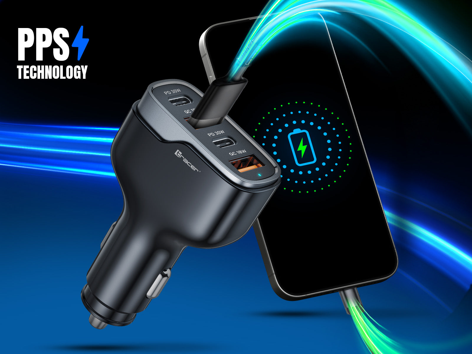 Car charger TRACER 60W 4 Ports USB-C/USB-A Fast iphone samsung Manufacturer code TRAADA47769