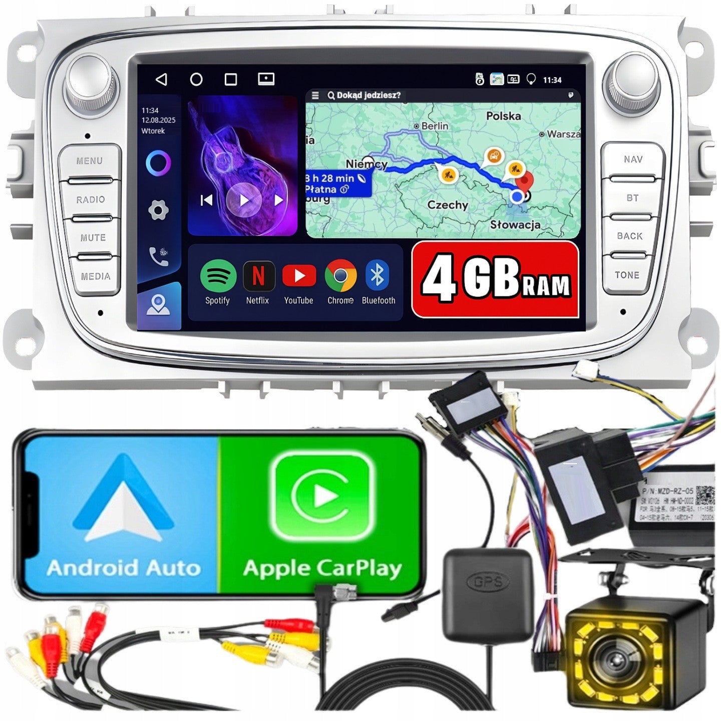 Car radio for FORD MONDEO MK4 FOCUS MK2 MK3 GALAXY CarPlay WiFi GPS