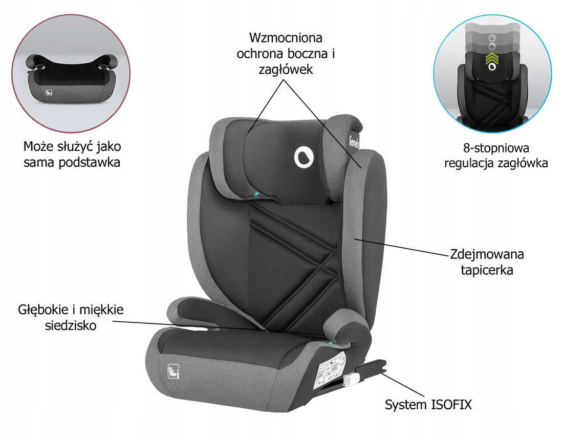 Car seat Lionelo HUGO Black Carbon isofix I-SIZE 15-36 100-150cm Manufacturer code Fotelik samochodowy i-size