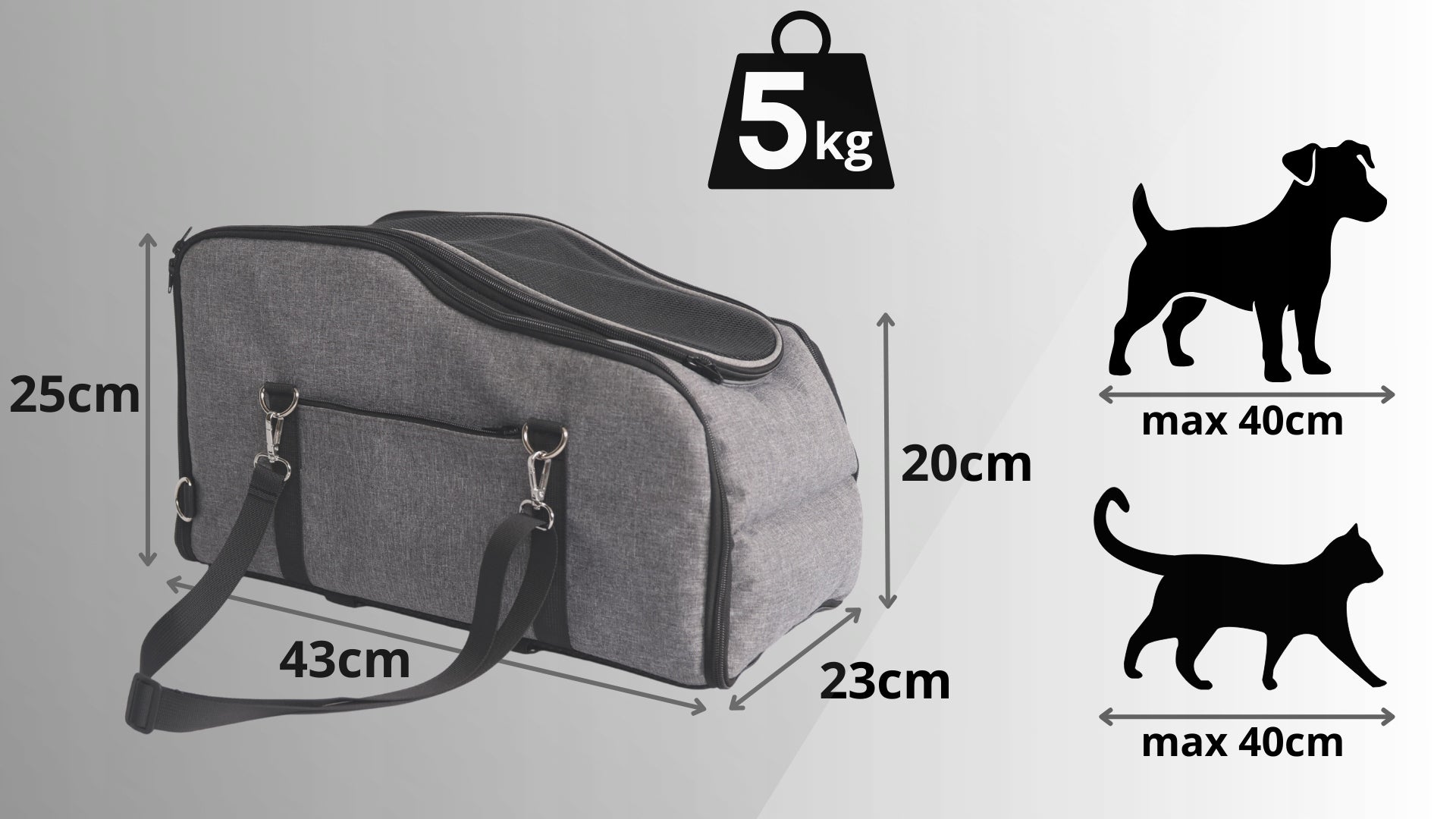 Car seat transporter cat dog bag up to 5kg car seat Product depth 43 cm