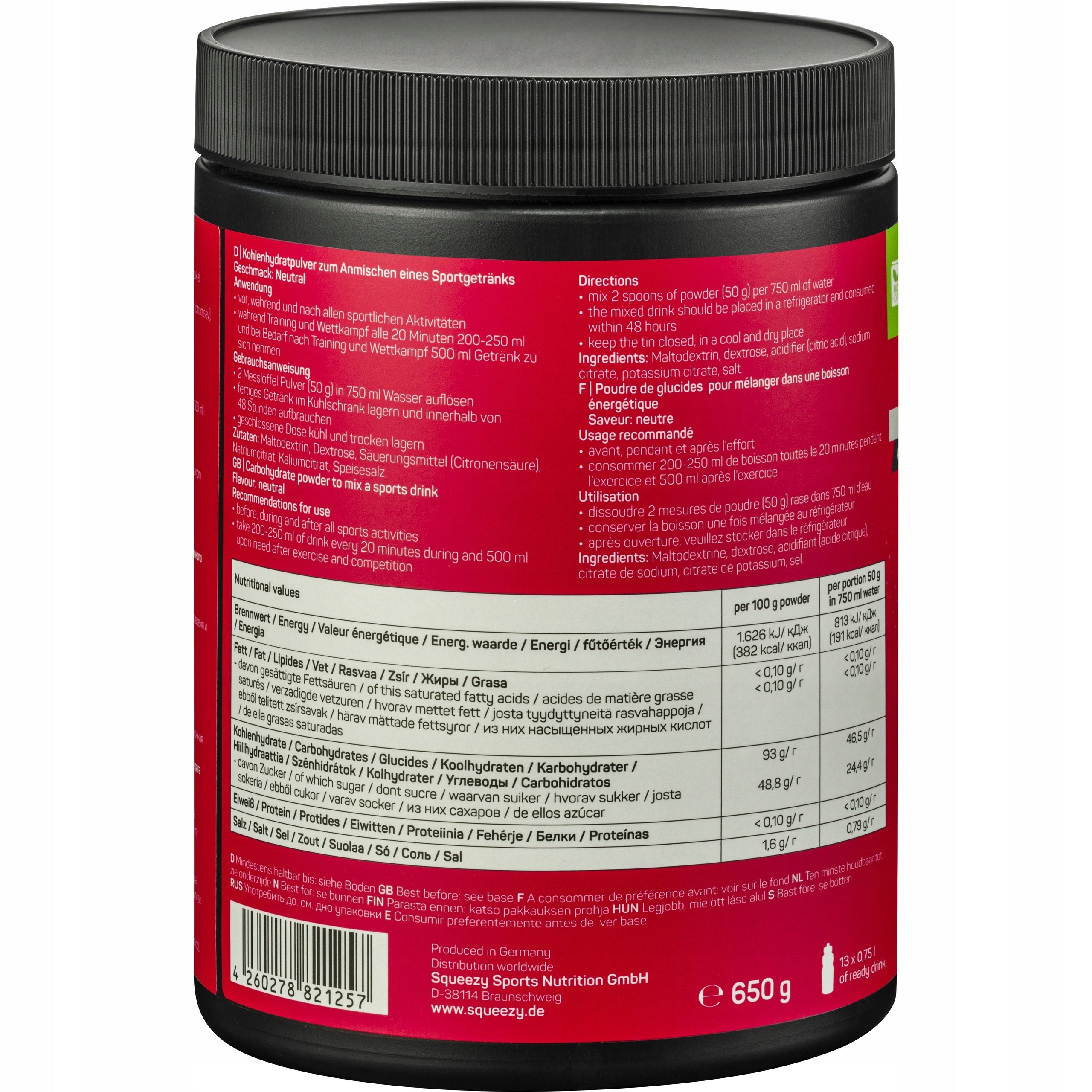 Carbohydrate Regenerative Drink SQUEEZY ENERGY DRINK Neutral 650g. 1pc Packaging status original