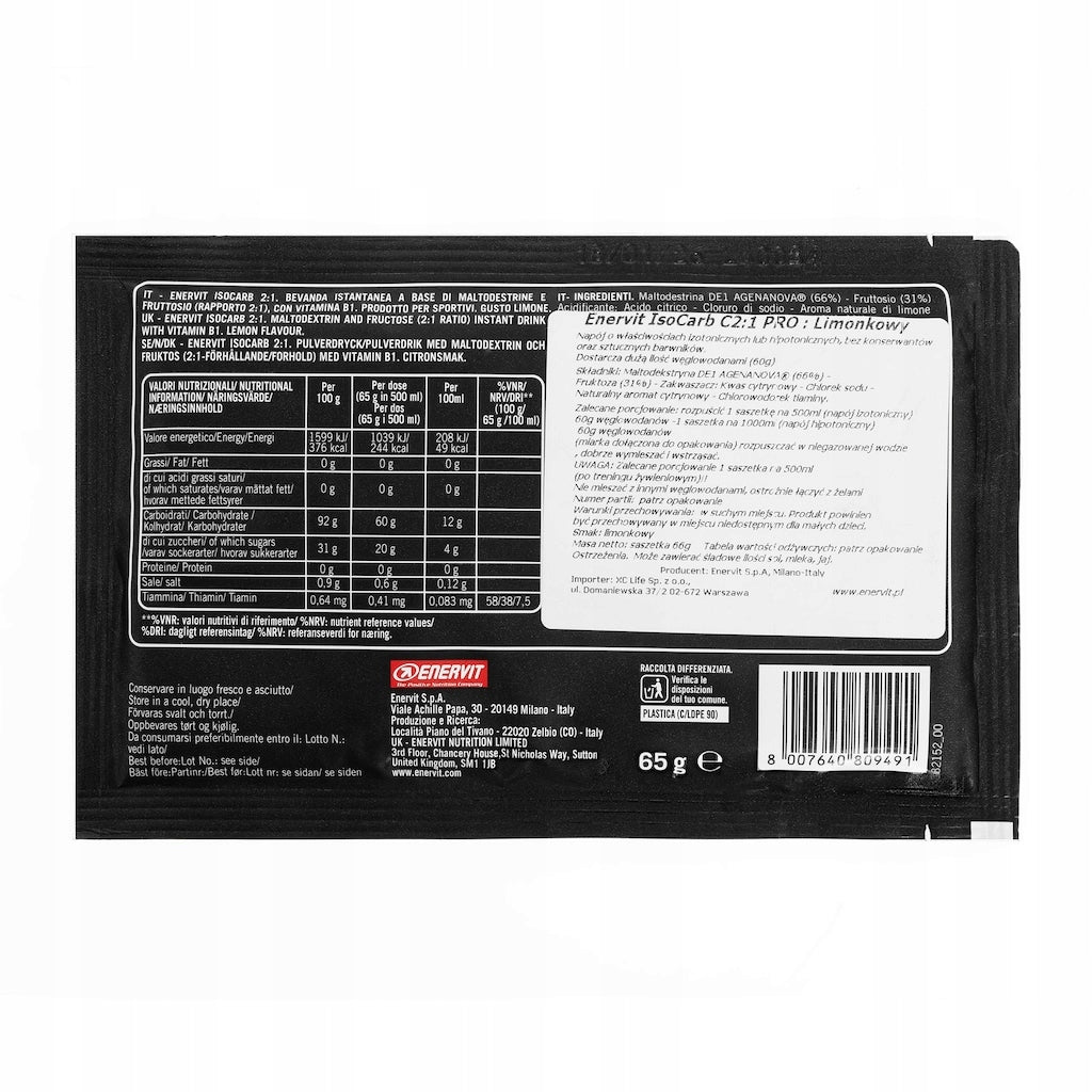 Carbohydrates Enervit Isocarb sachet Isotonic C2:1 65g mild lemon 2pcs Expiration date at least 1 year from the date of purchase