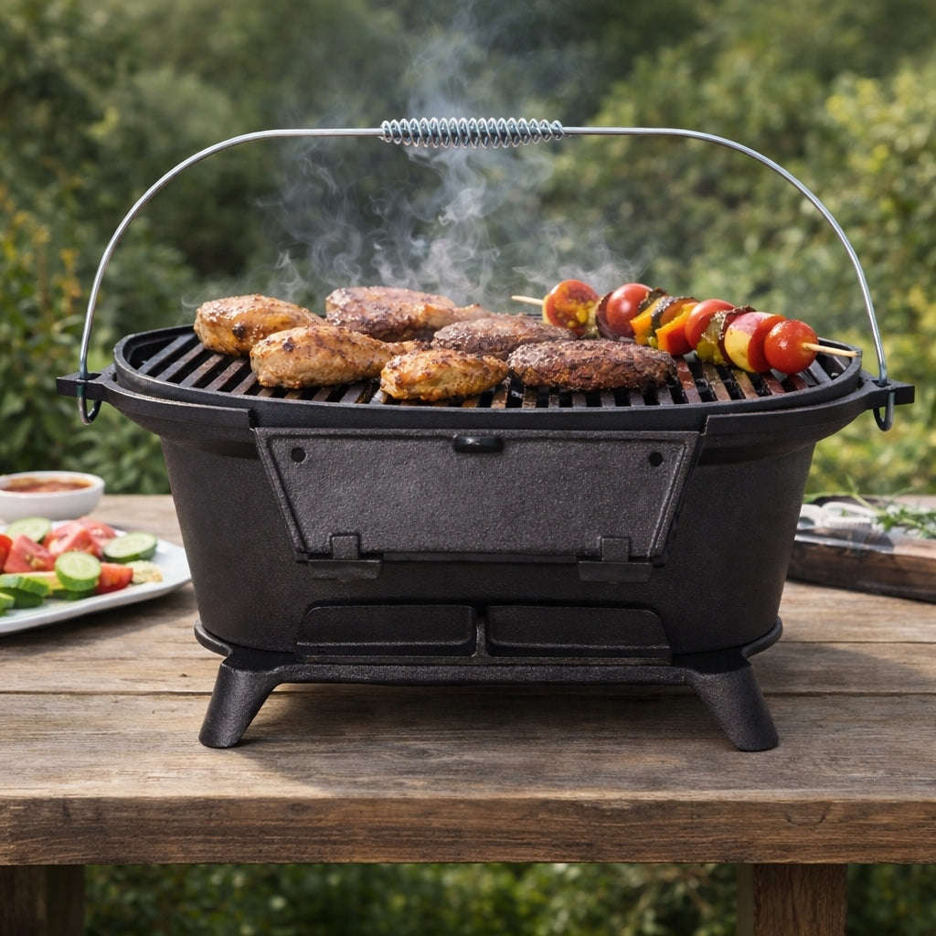 Carbon Grill Cast Iron Small Garden Tourist Grating Hibachi Grill depth 28 cm