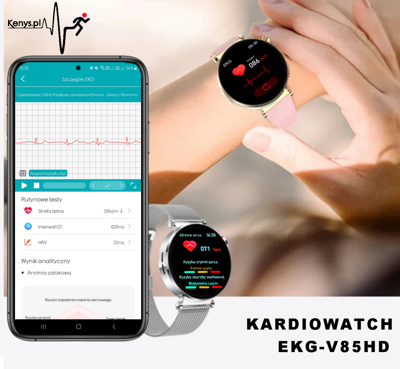 Cardiowatch Kenys ECG-V85HD silver-mint EAN (GTIN) 5905884587294