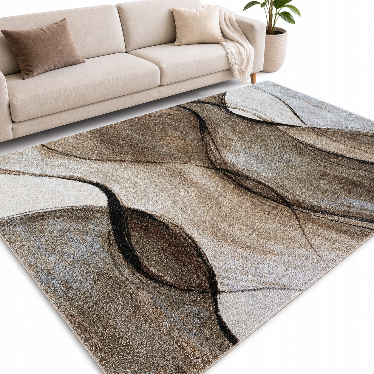 Carpet 180x260 Rio Friz Thick Real Woven Turkish Peaceful Beige Grey MIX