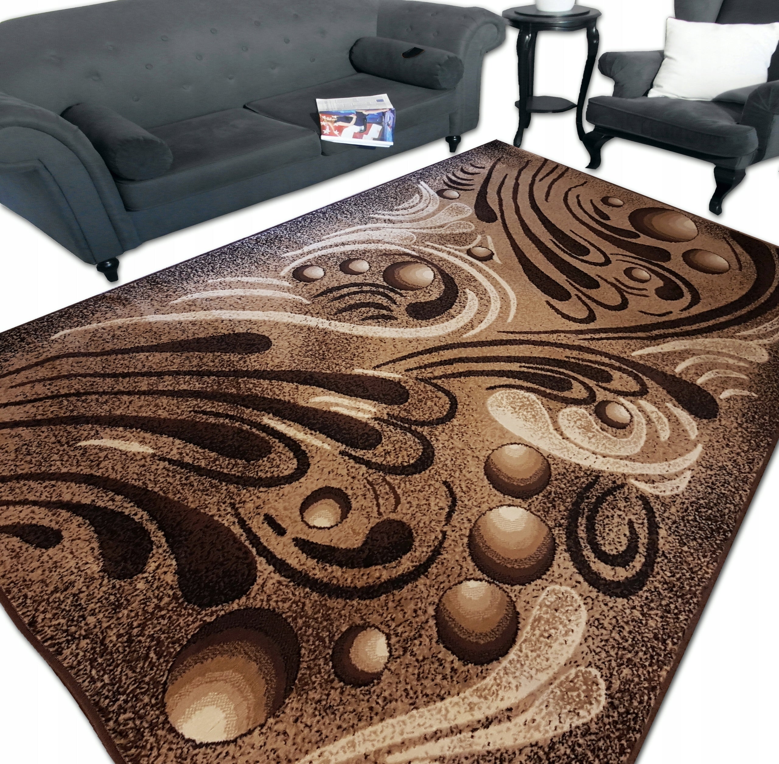 Carpet 200x400 Thickly Woven 2x4 Alpha Shiraz Bcf Belgium Brown Beige HQ MixPatterns