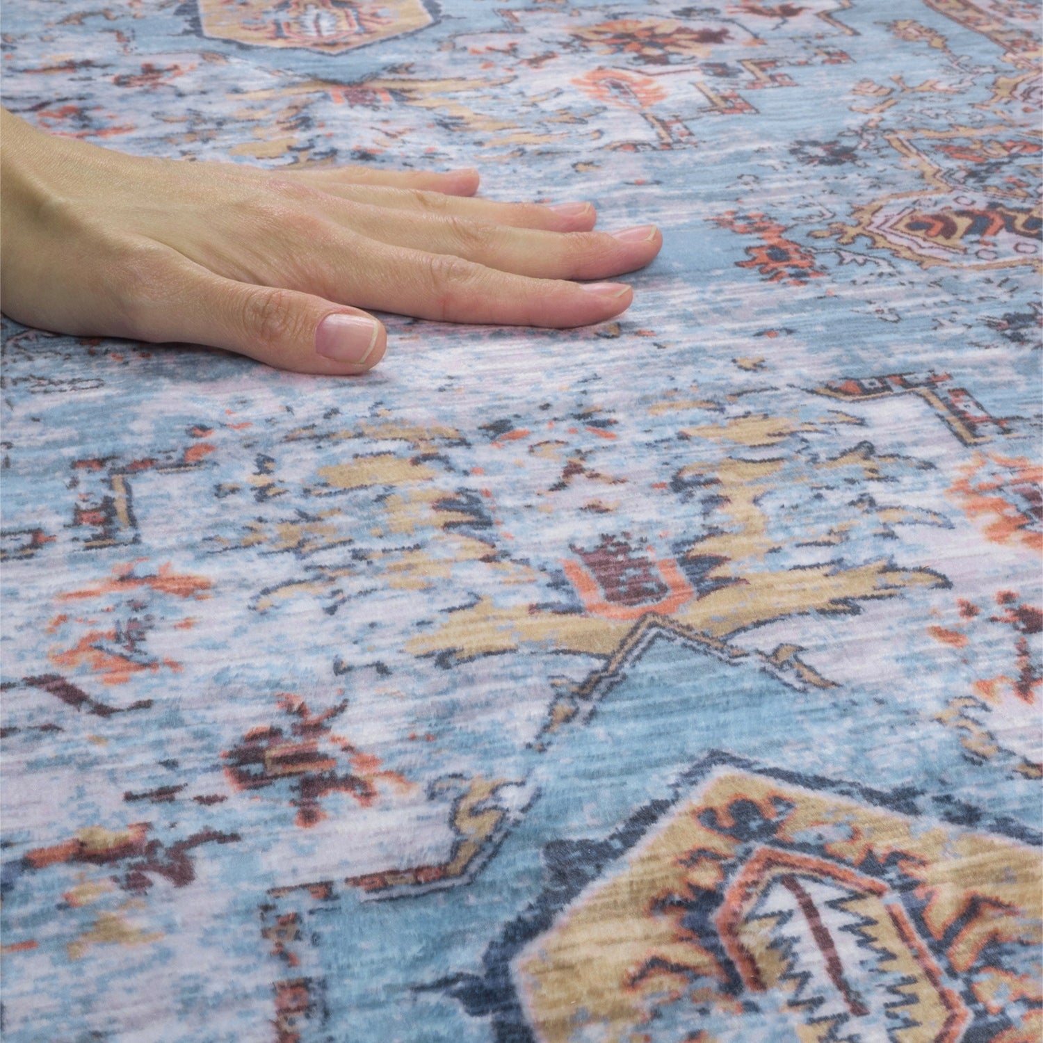 Carpet 2x3m Classic for Living Room 200x300cm Velvet Modern Vintage Retro Color blue