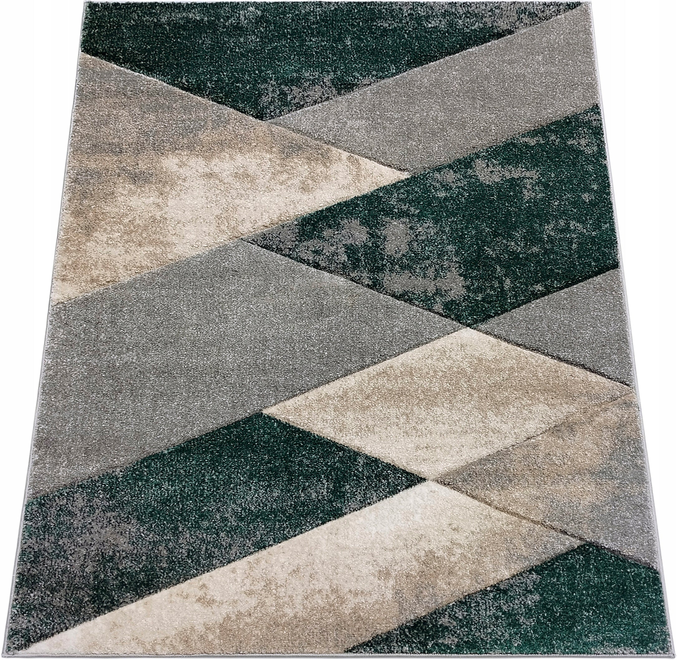 Carpet 80x120 GREY BEIGE BOTTLE GREEN MODERN GEOMETRIC LIVING ROOM
