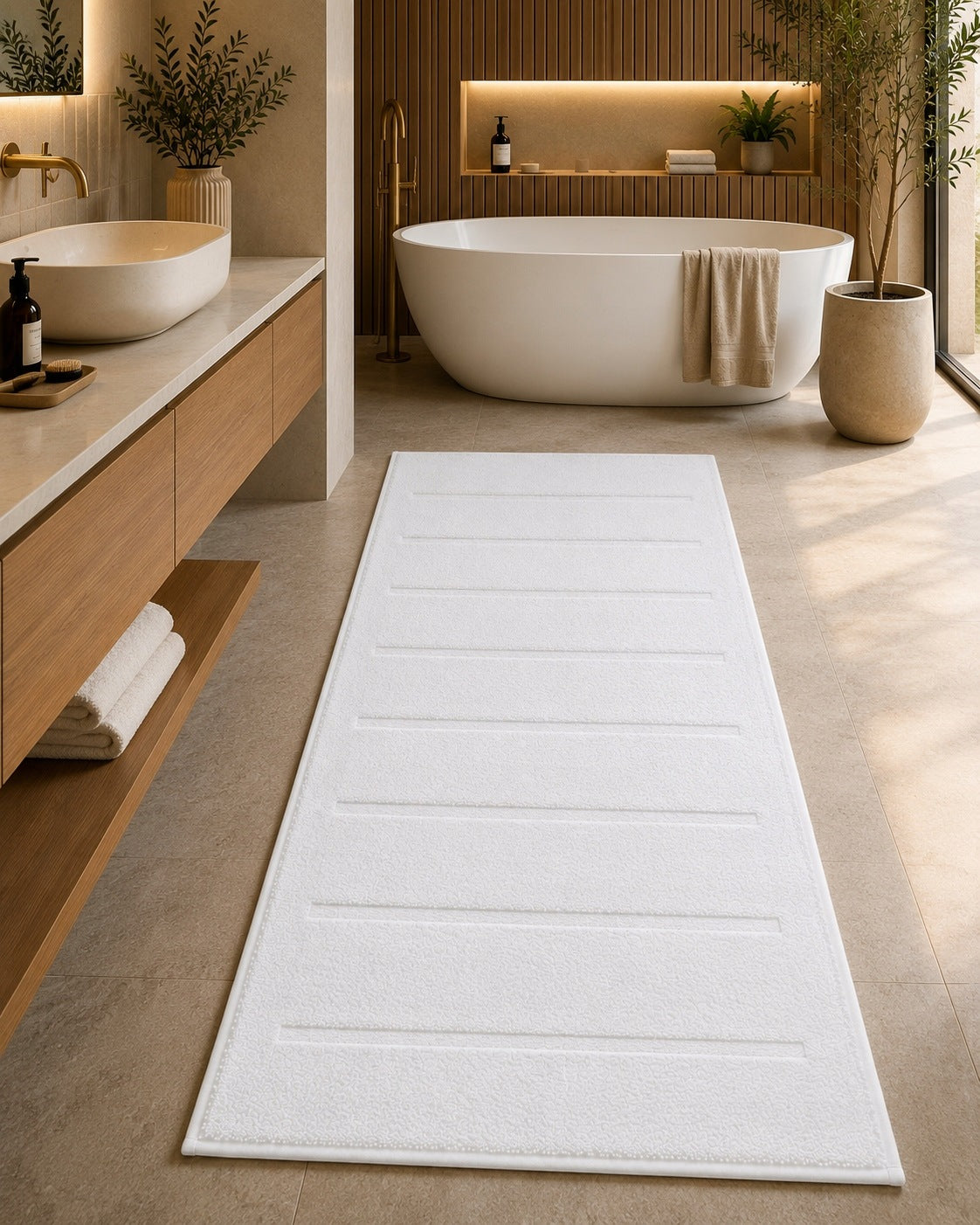 Carpet Mat Anti-Slip Bathroom Rug Absorbent 61x152 60x150 White
