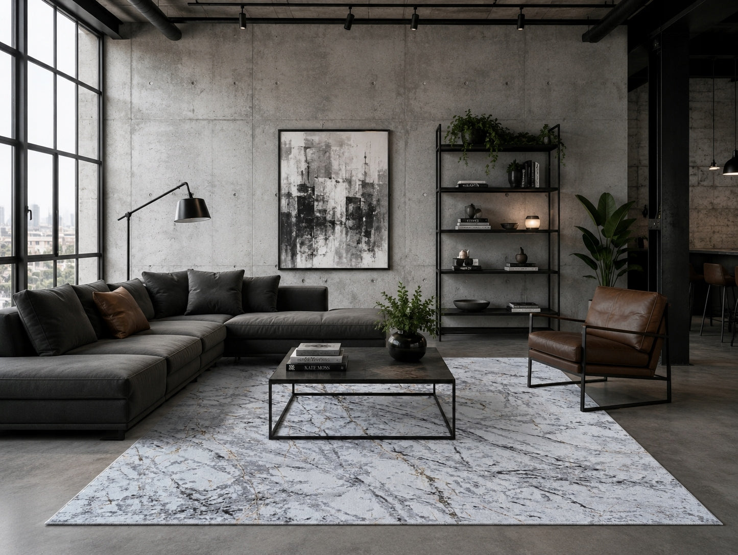 Carpet Modern Digital Print Marble Grey and White Soft 160x230 cm Packaging status original