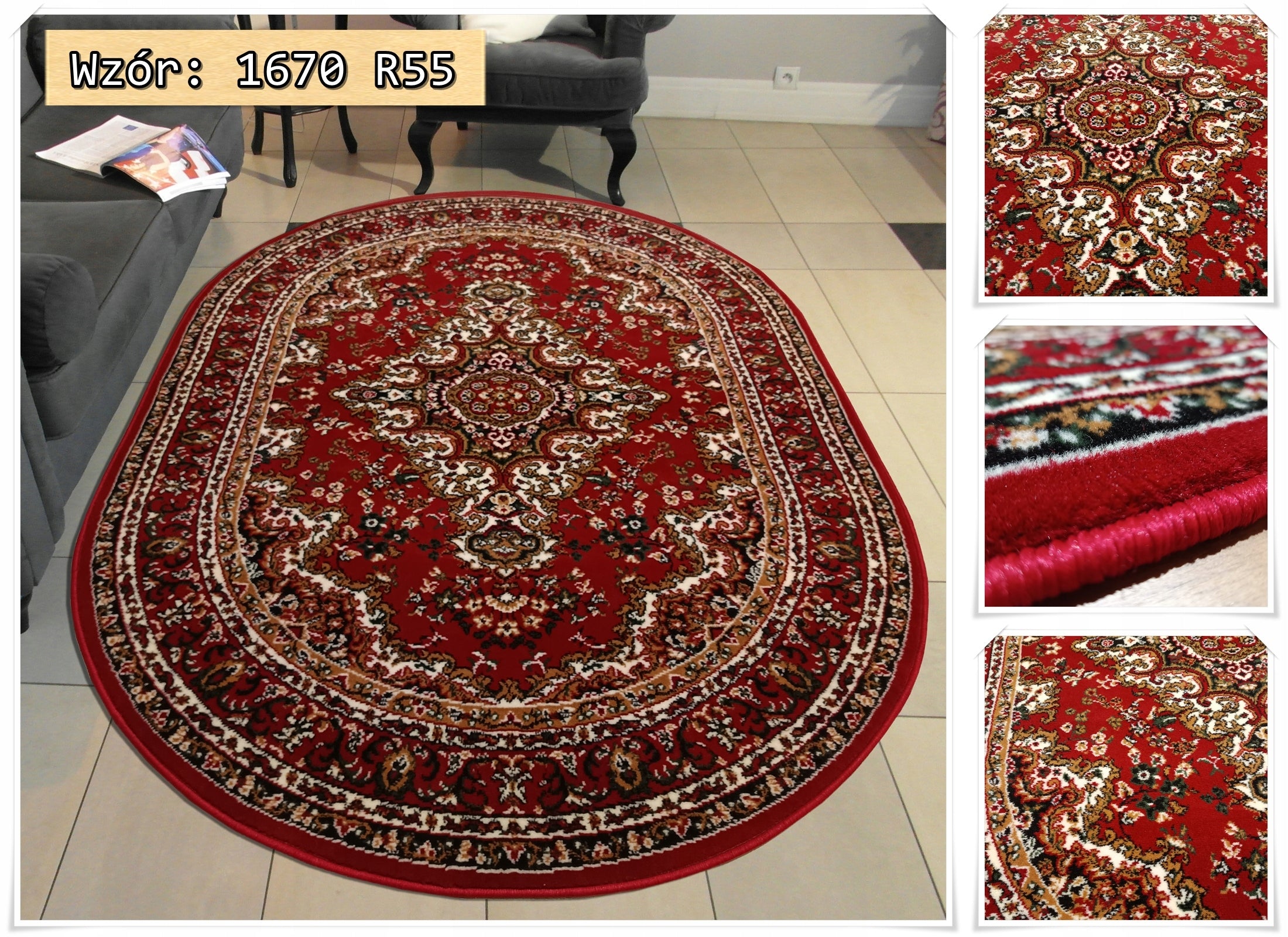 Carpet OVAL woven Alfa 200x300 cm modern Belgian for bedroom living room Thickness 10 mm
