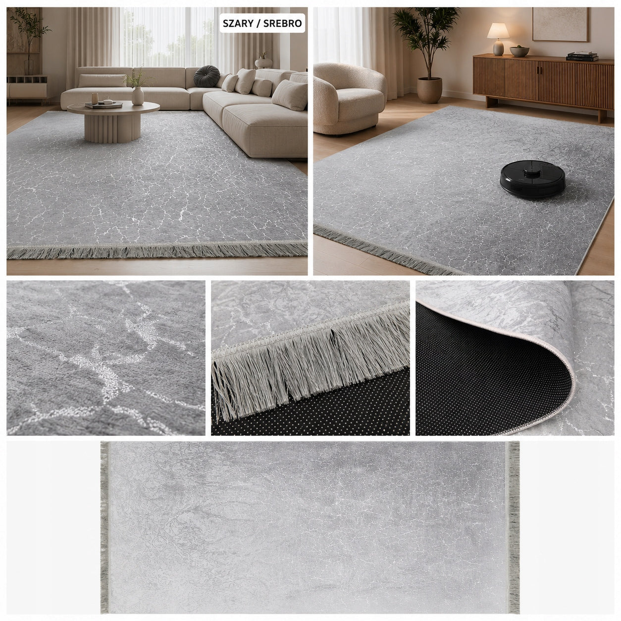 Carpet PARYS 80x140 Modern Marble Glamour Silver Anti-slip Living Room Packaging status original