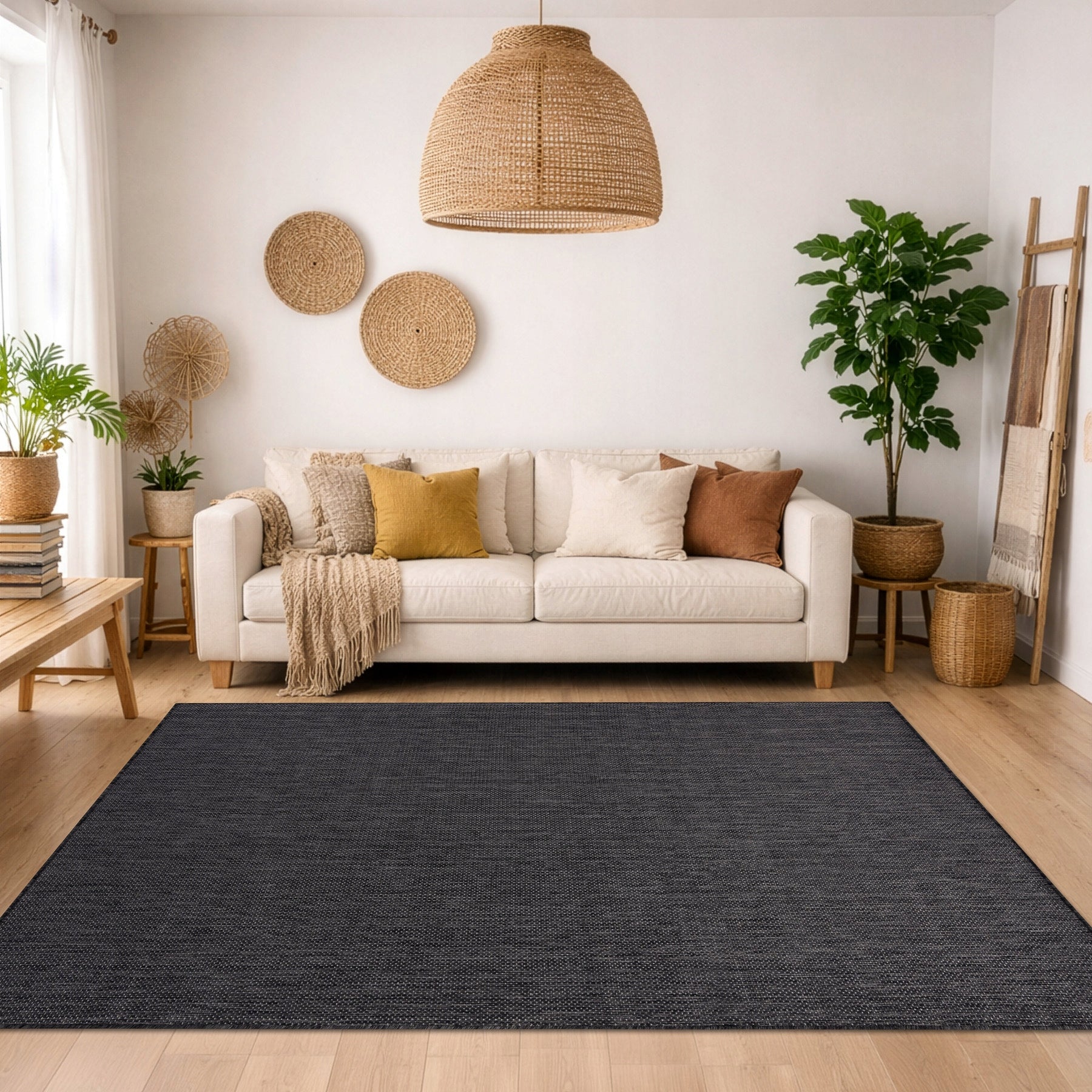 Carpet STRING SION flat weaving black TERRACE WITHOUT PATTERN 140x190 cm Length 190 cm