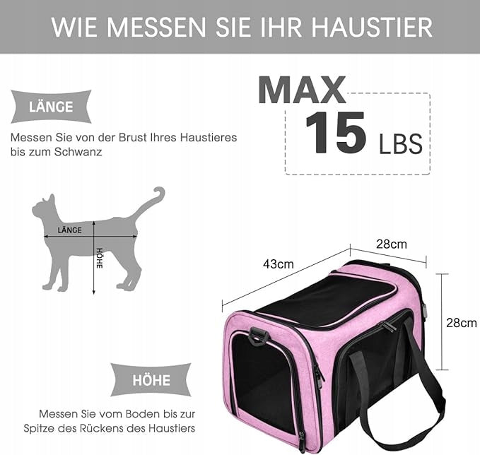 Carrying bag for medium cats and dogs, foldable, portable, 7kg Product depth 34 cm