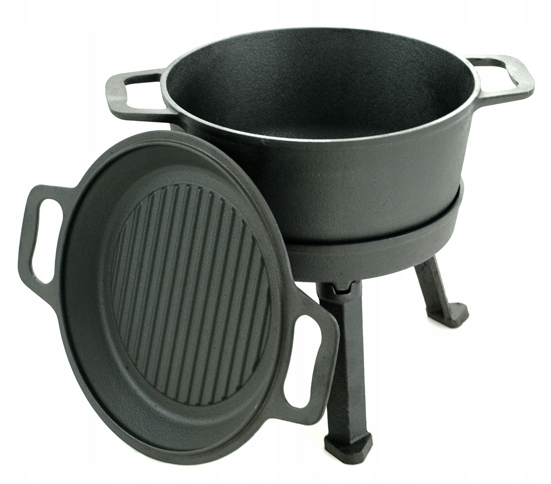 Cast Iron BOILER 5L Hunting POT Grill PAN 2in1 for FIREPLACE Grill Capacity 5 l