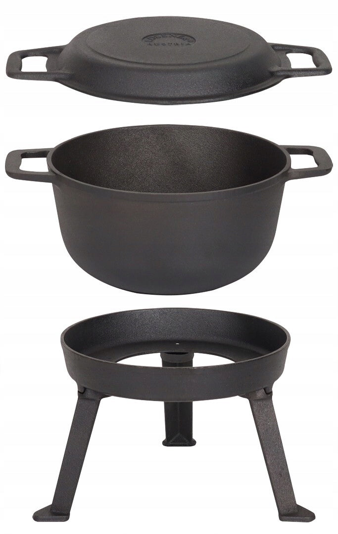 Cast Iron BOILER 5L Hunting POT Grill PAN 2in1 for FIREPLACE Grill