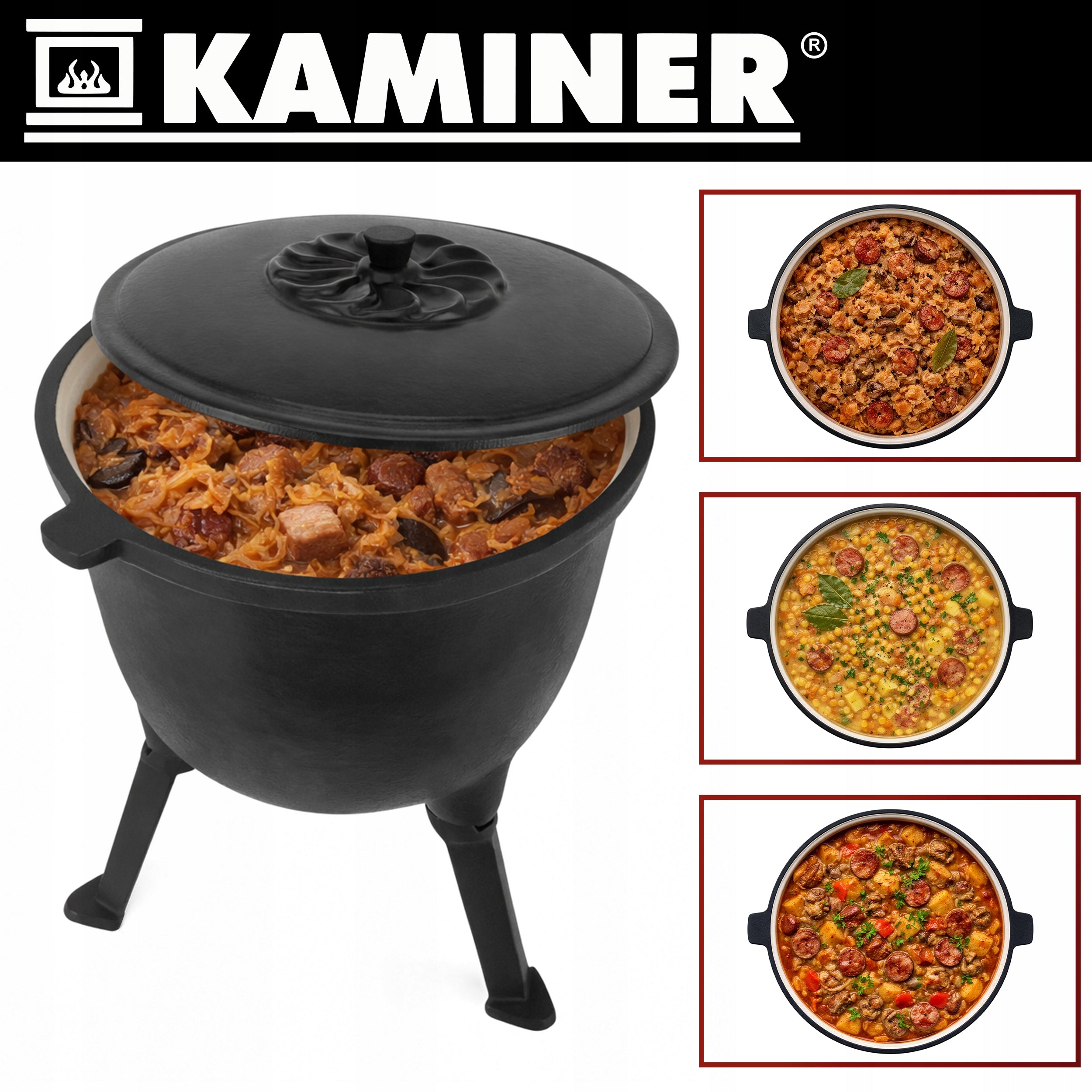 Cast Iron Boiler Hunting Pot Hungarian Fire Pit Enameled 8L Manufacturer code Kociołek żeliwny emaliowany 8l Kaminer