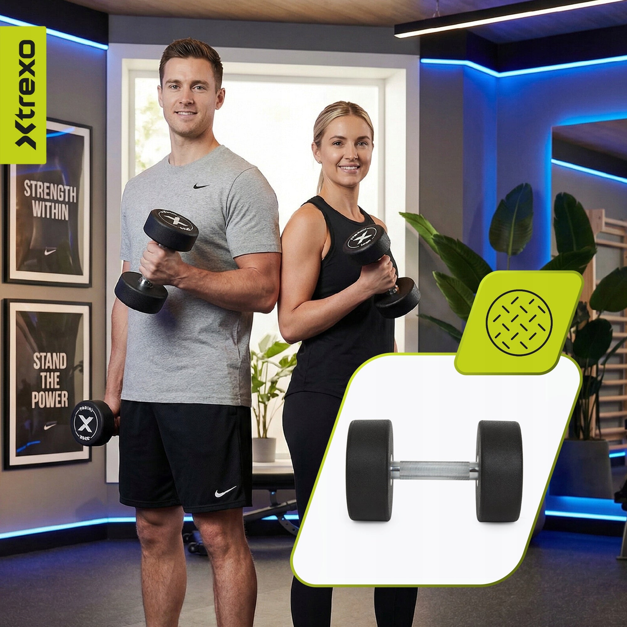 Cast Iron Dumbbell Coated / Rubberized XTREXO Pro 20 kg / Exercise Weight Model XTREXO Pro