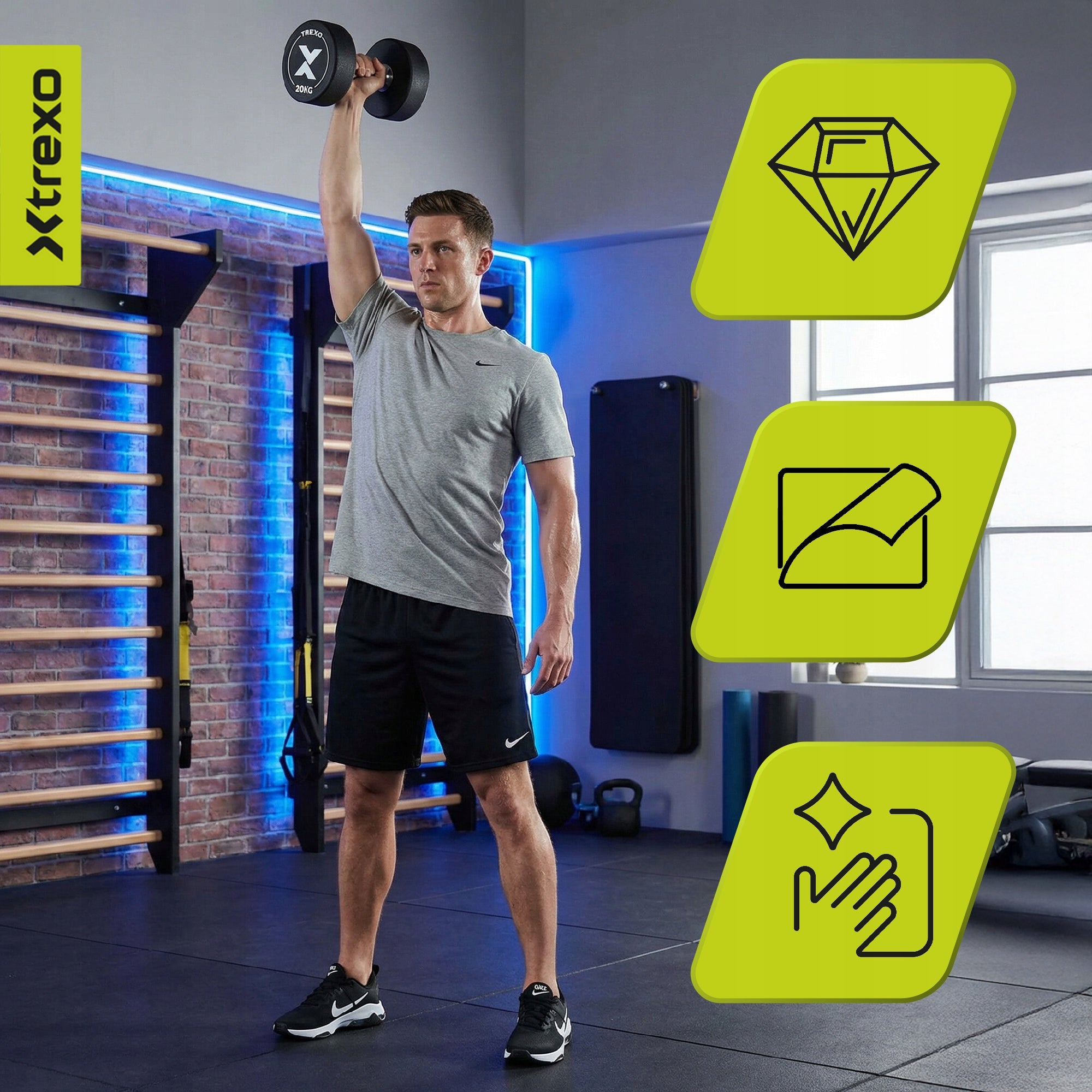 Cast Iron Dumbbell Coated / Rubberized XTREXO Pro 20 kg / Exercise Weight Type fixed