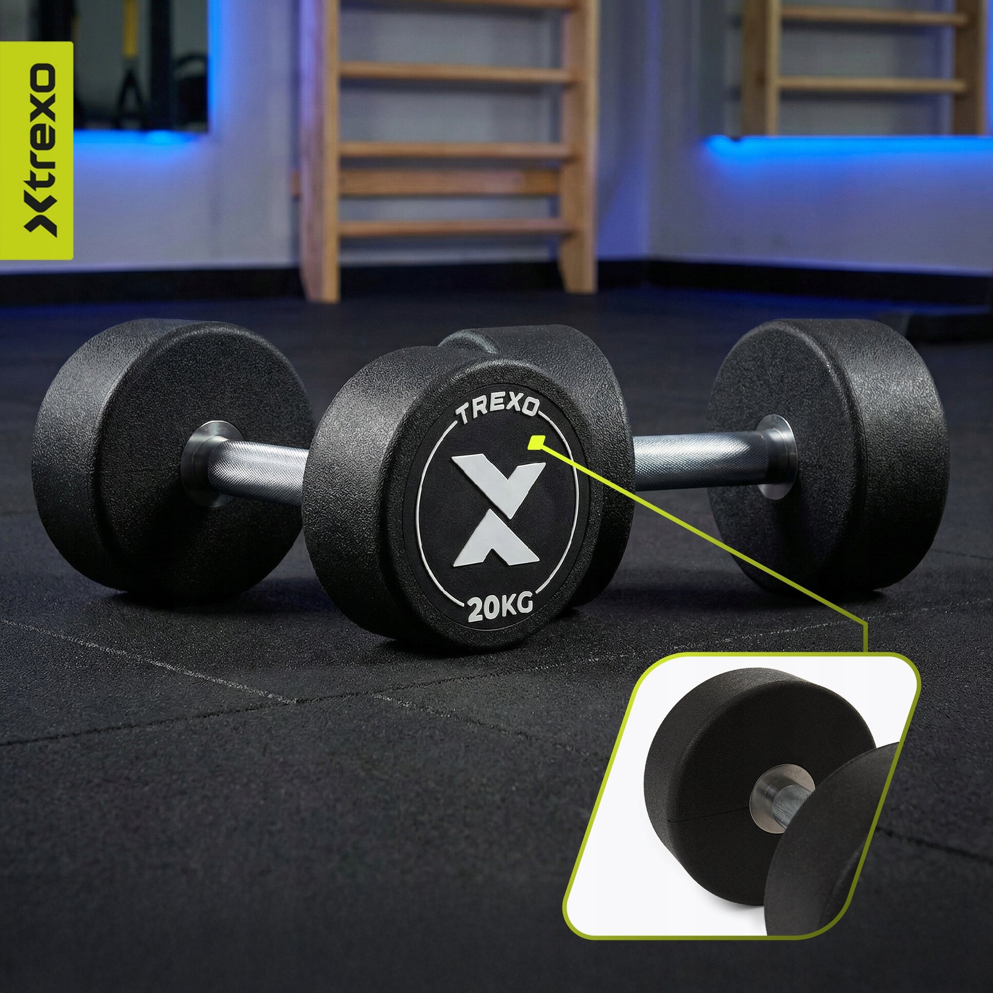 Cast Iron Dumbbell Coated / Rubberized XTREXO Pro 20 kg / Exercise Weight Weight 1x 20 kg