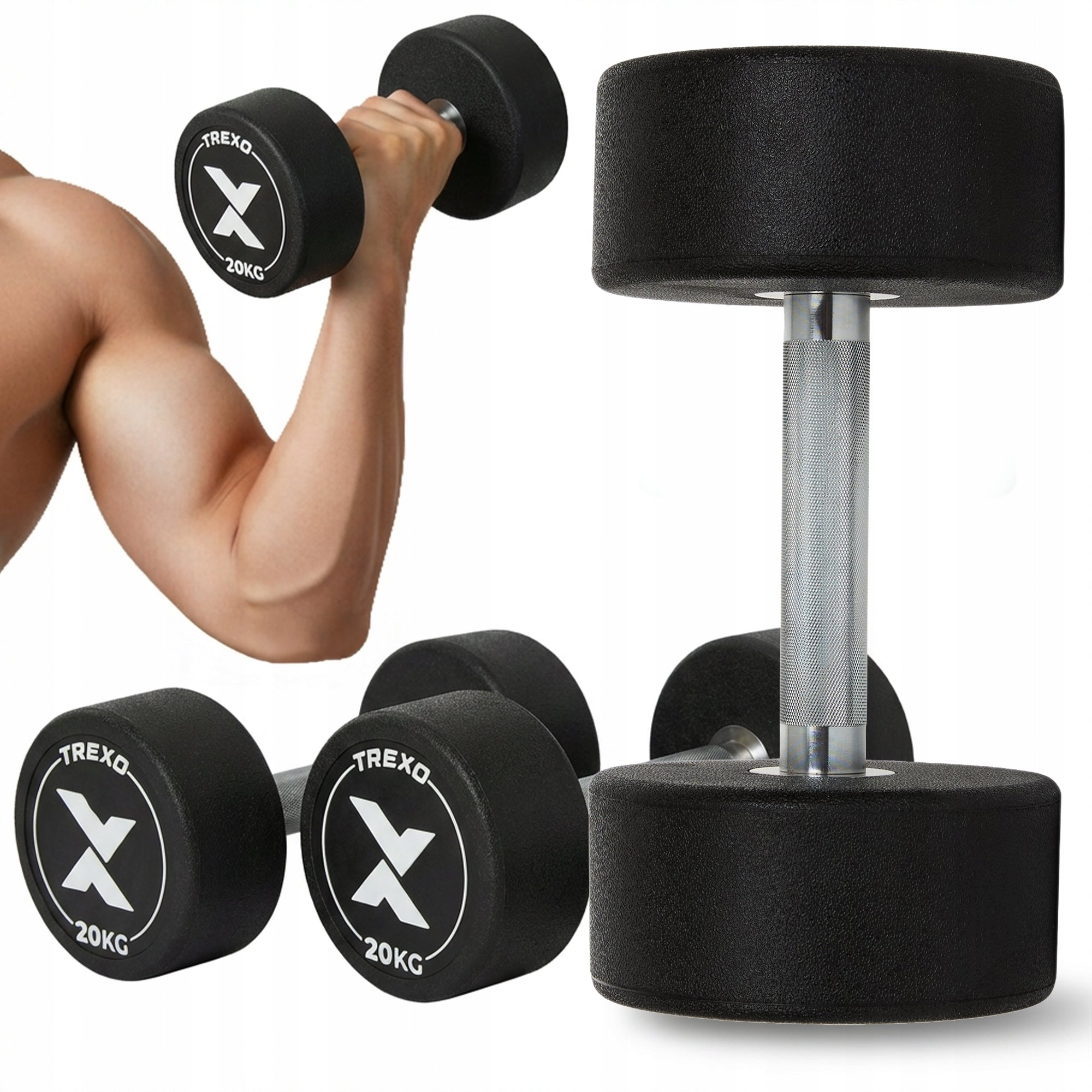 Cast Iron Dumbbell Coated / Rubberized XTREXO Pro 20 kg / Exercise Weight
