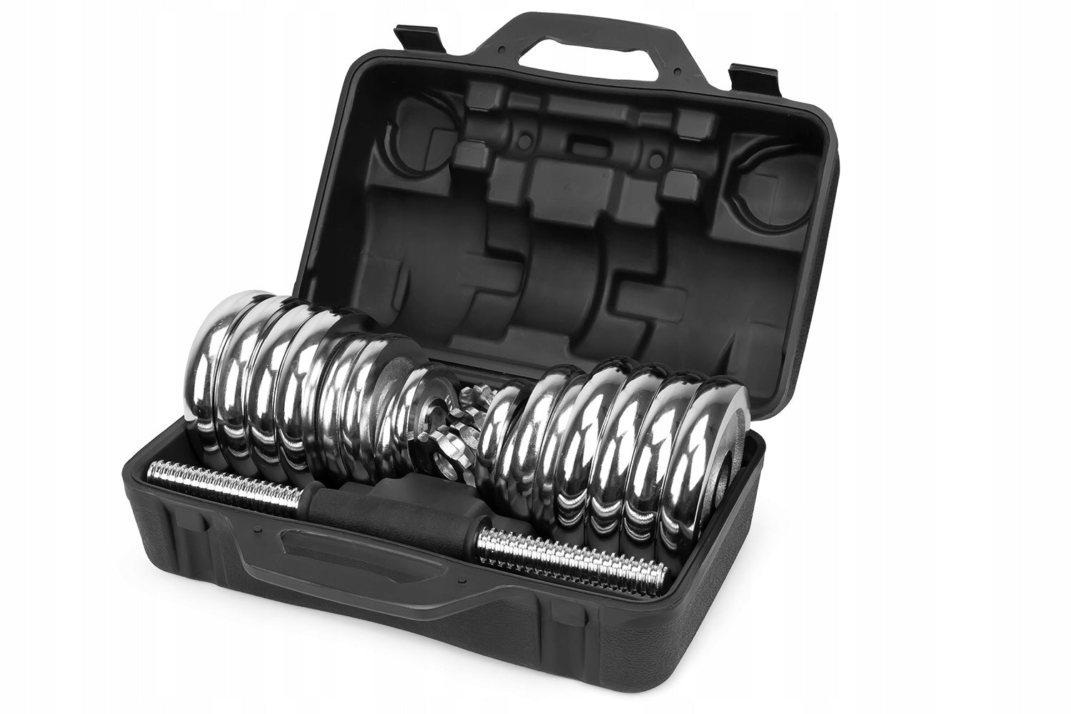Cast Iron Dumbbells 2x15kg SUITCASE Adjustable Chrome Plate Set Griffins Manufacturer code HCH-2x15