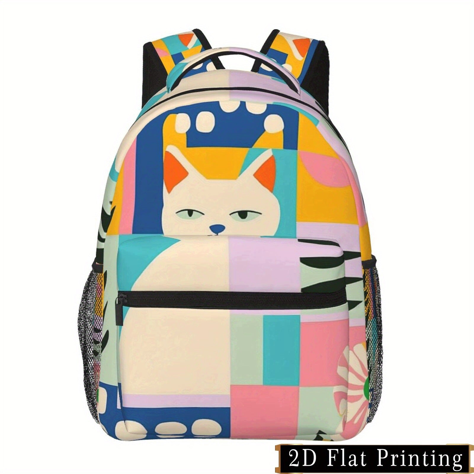 Cat Art Print Backpack Shoulder Bag with Waist Protection, Fits iPad/Laptop (Large)