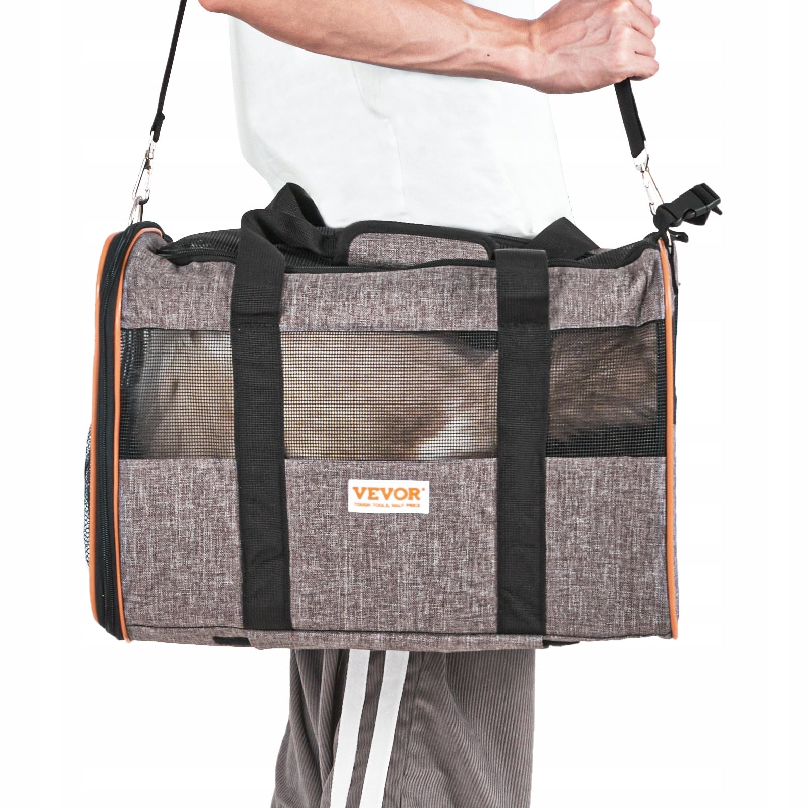 Cat Carrier with Wheels Airline Approved 22 lbs Grey with Folding Bowl Brand Vevor