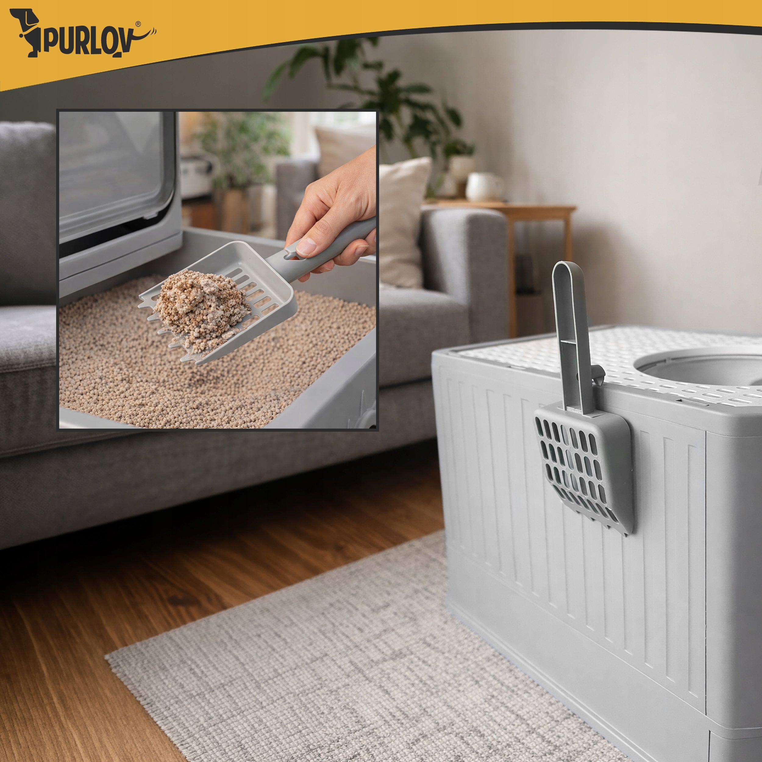 Cat Cuvette Large Toilet Drawer Closed Exit Top Spatula Filter Color gray