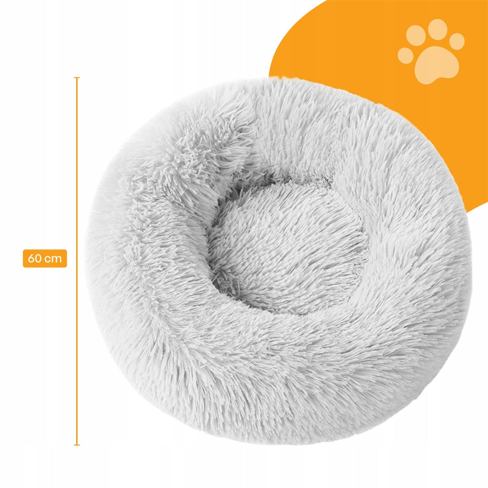 Cat Dog Bed Plush Round Grey Pillow Mattress 60x60cm L Length 60 cm