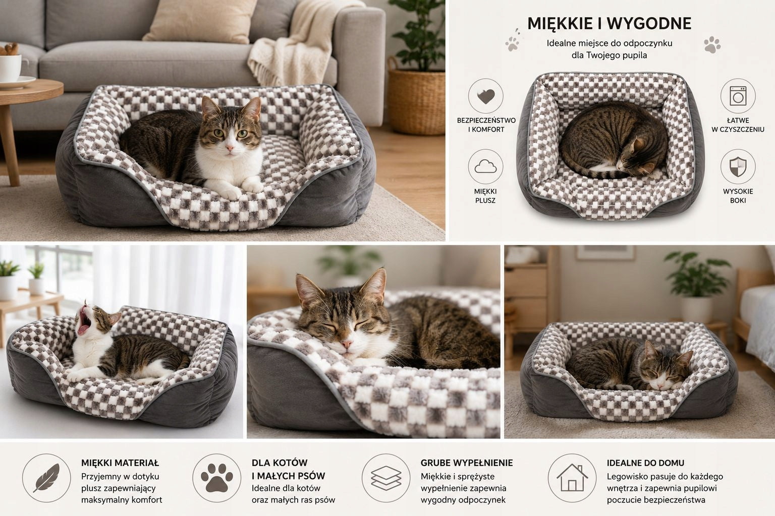 Cat Dog Bed TERKA 50x50 Soft Plush Grey Kind bed