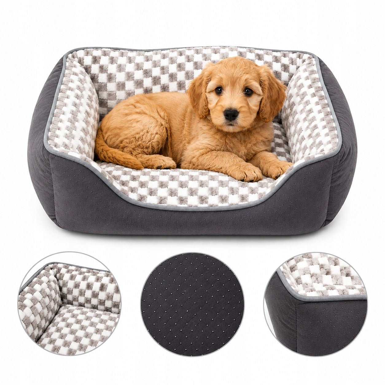 Cat Dog Bed TERKA 50x50 Soft Plush Grey