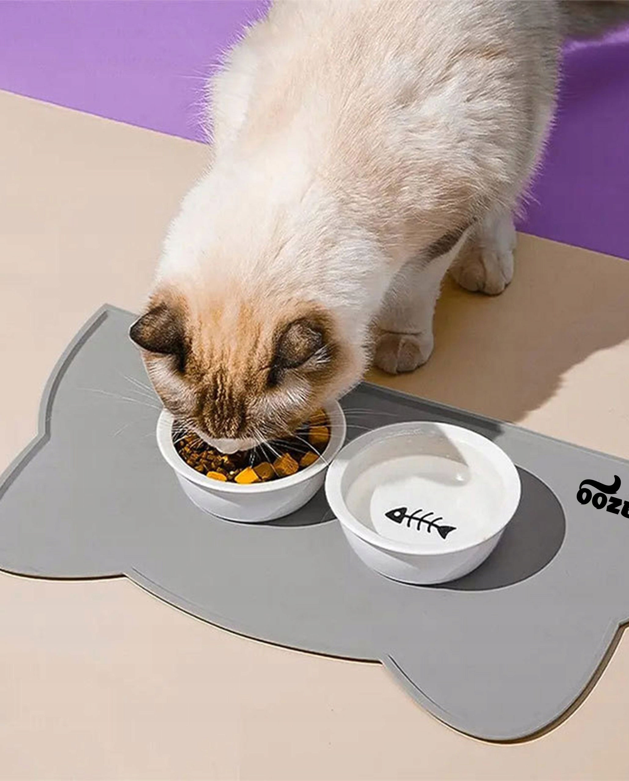 Cat Dog Bowl Mat Pad Waterproof Non-Slip with Ears Trade name Szara Silikonowa Mata pod Miski z Karmą Wodą Psów Kotów Podkładka z Uszkami dla Zwierząt XXXXL