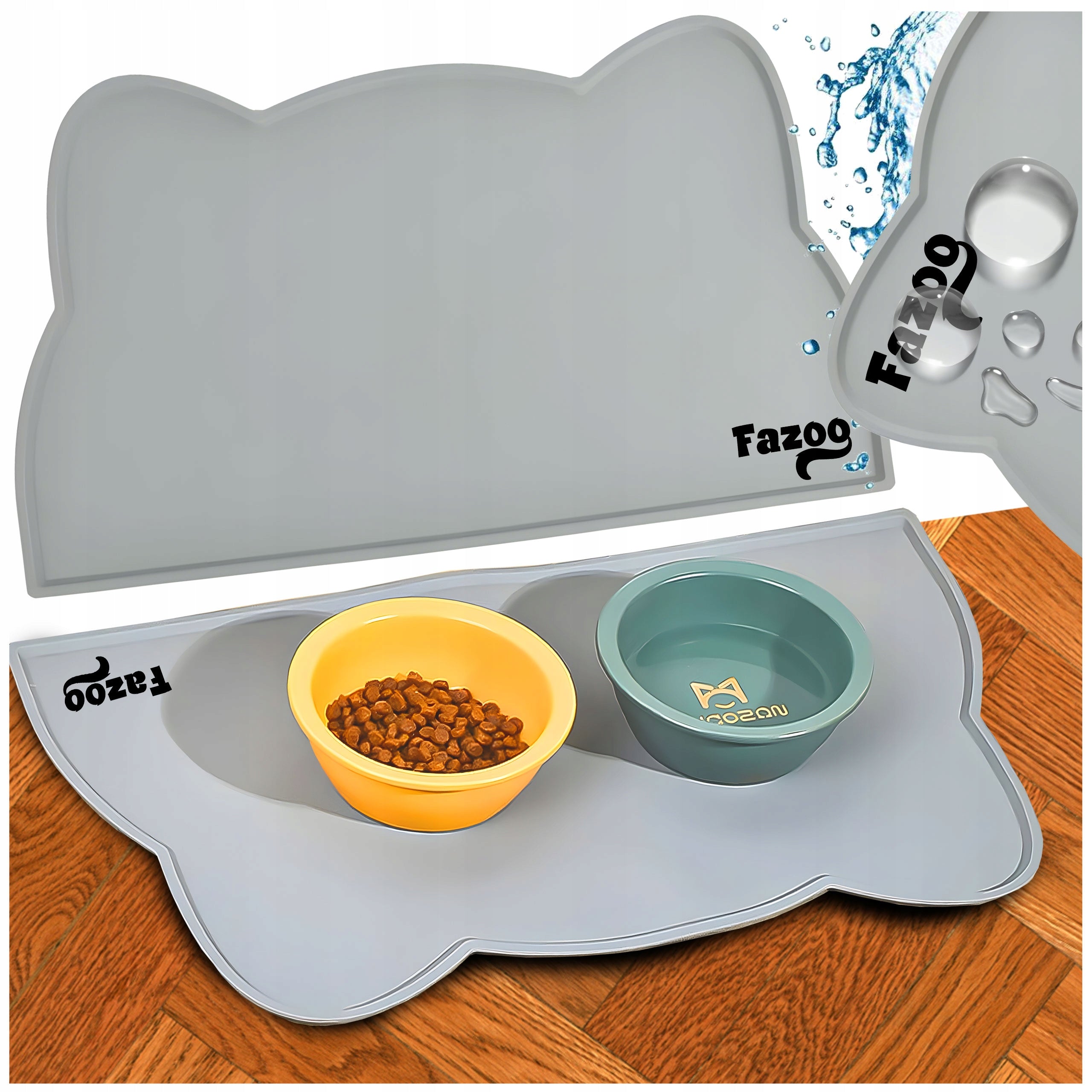 Cat Dog Bowl Mat Pad Waterproof Non-Slip with Ears