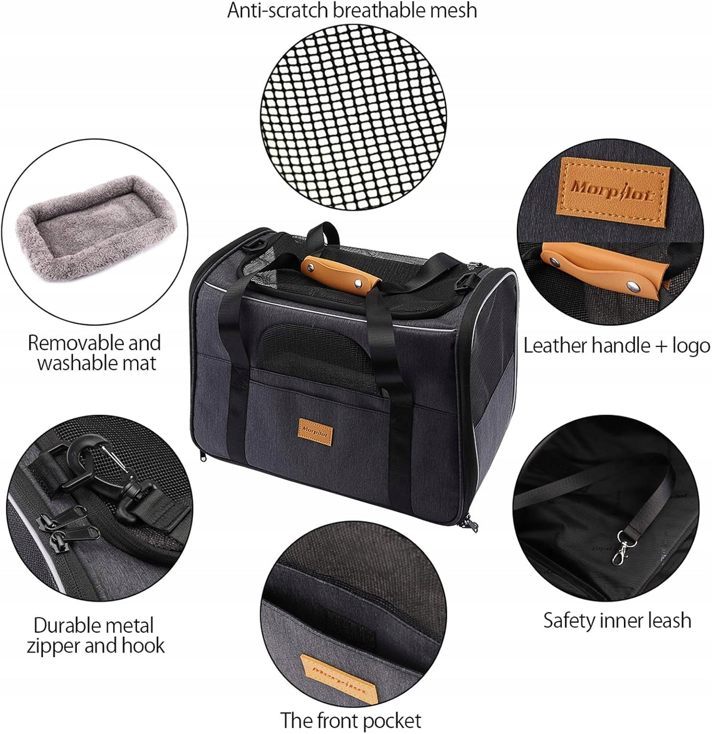 Cat Dog Transporter Portable Breathable Up to 15 Pounds Black Grey Manufacturer code 0697691184395