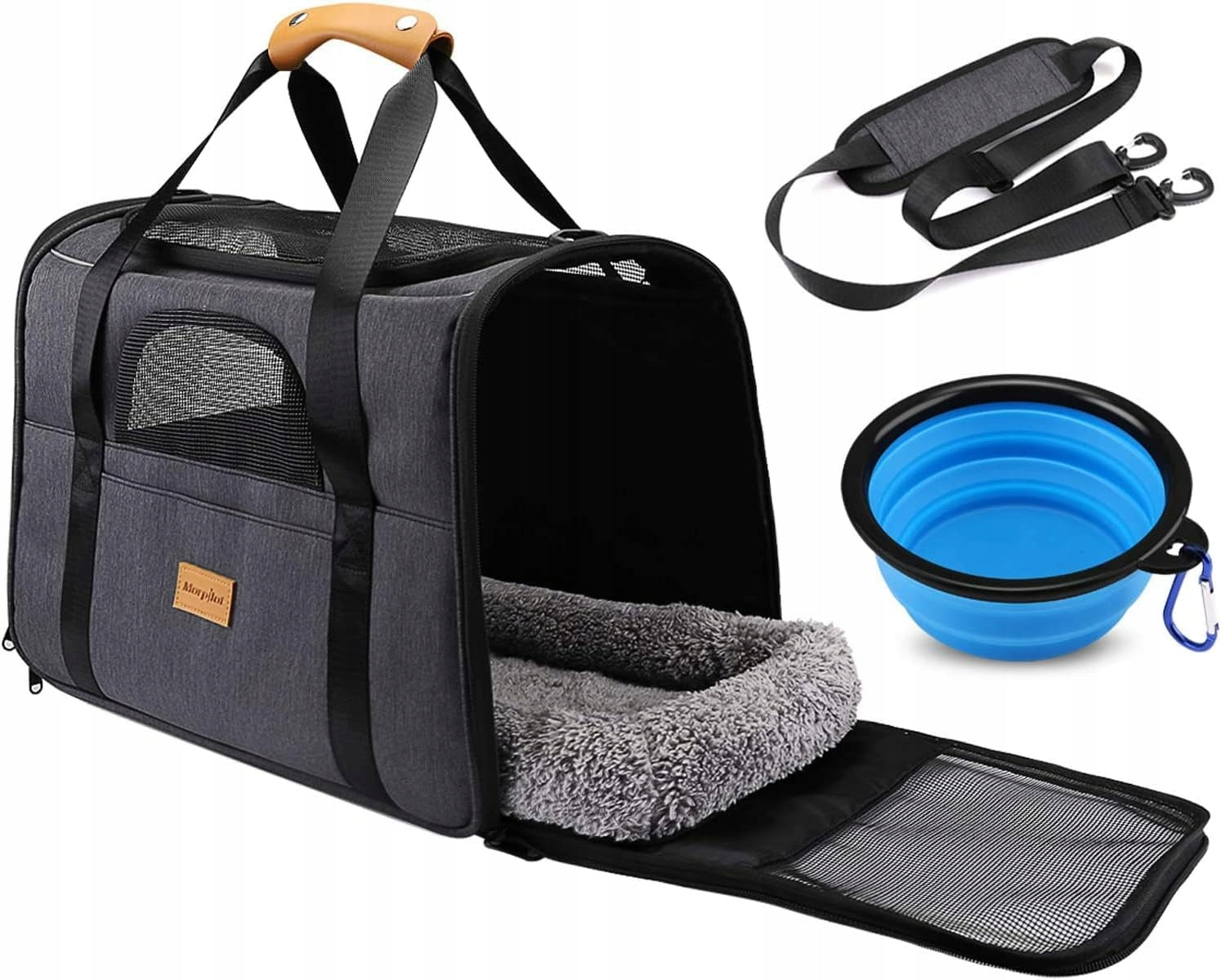 Cat Dog Transporter Portable Breathable Up to 15 Pounds Black Grey