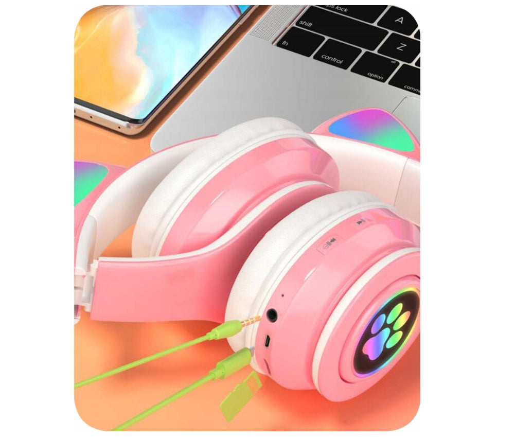 Cat Ear Headphones Bluetooth Pink With Microphone Wireless For Kids Brand no brand