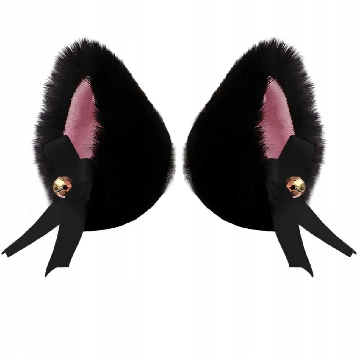 Cat Ears for Helmet Fur 2 Pcs Black with Bell Color black