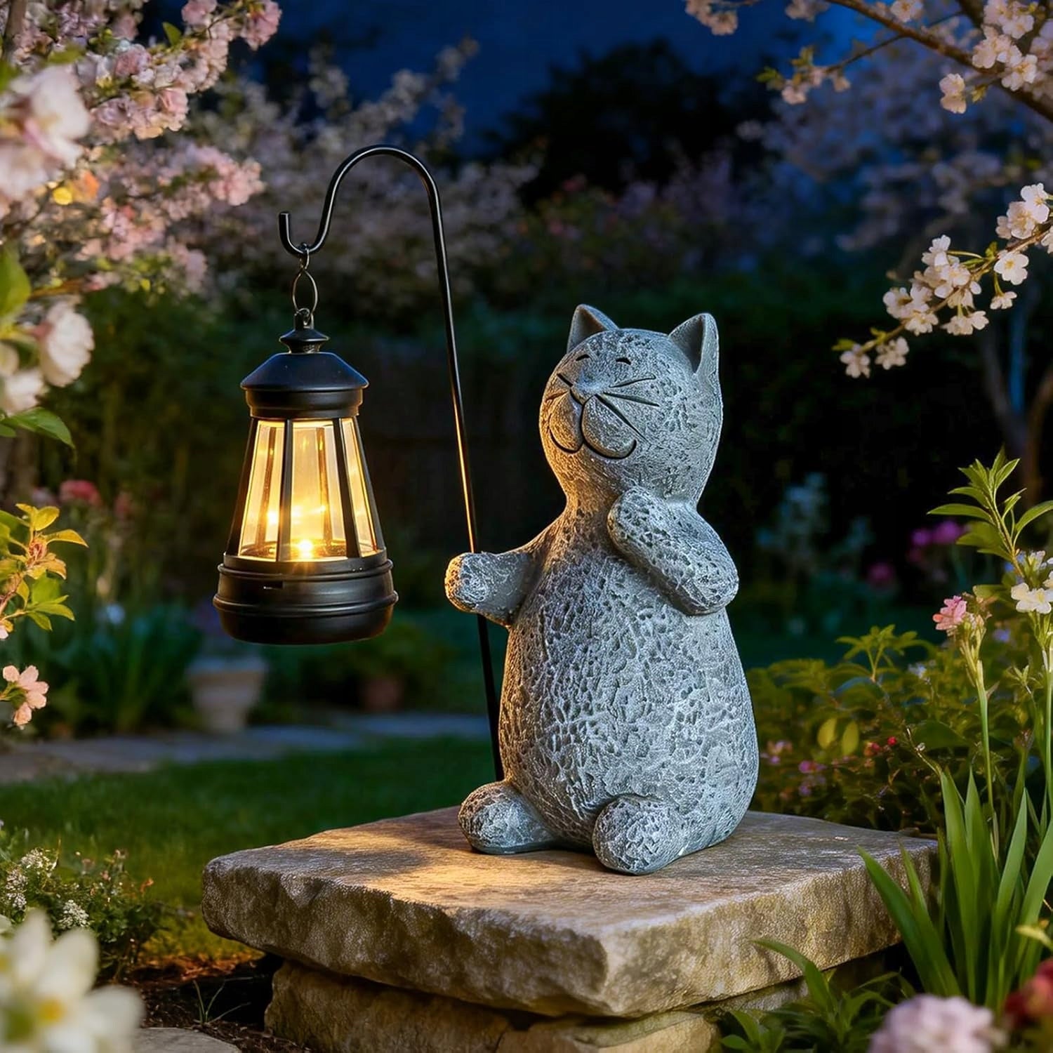 Cat Figurine Resin Garden Ornament Cat With Solar Lantern Waterproof Manufacturer Bedee