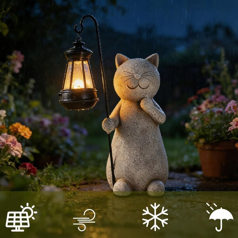 Cat Figurine with Solar Lantern Garden Ornament 20 cm Grey Gift BEDEE Manufacturer code BEDEE-CATSL-01