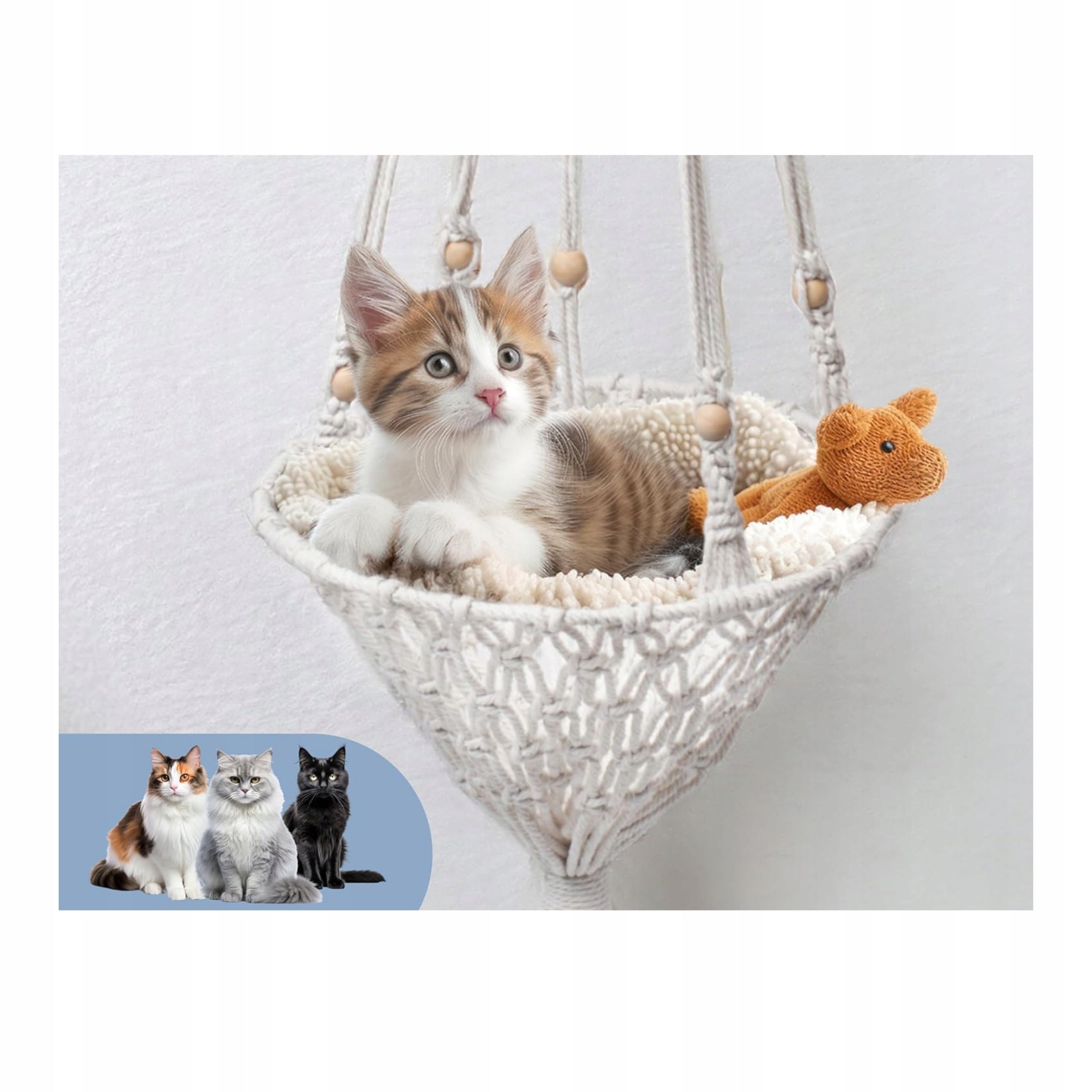 Cat Hammock Bed Hanging Hand Woven White Length 100 cm