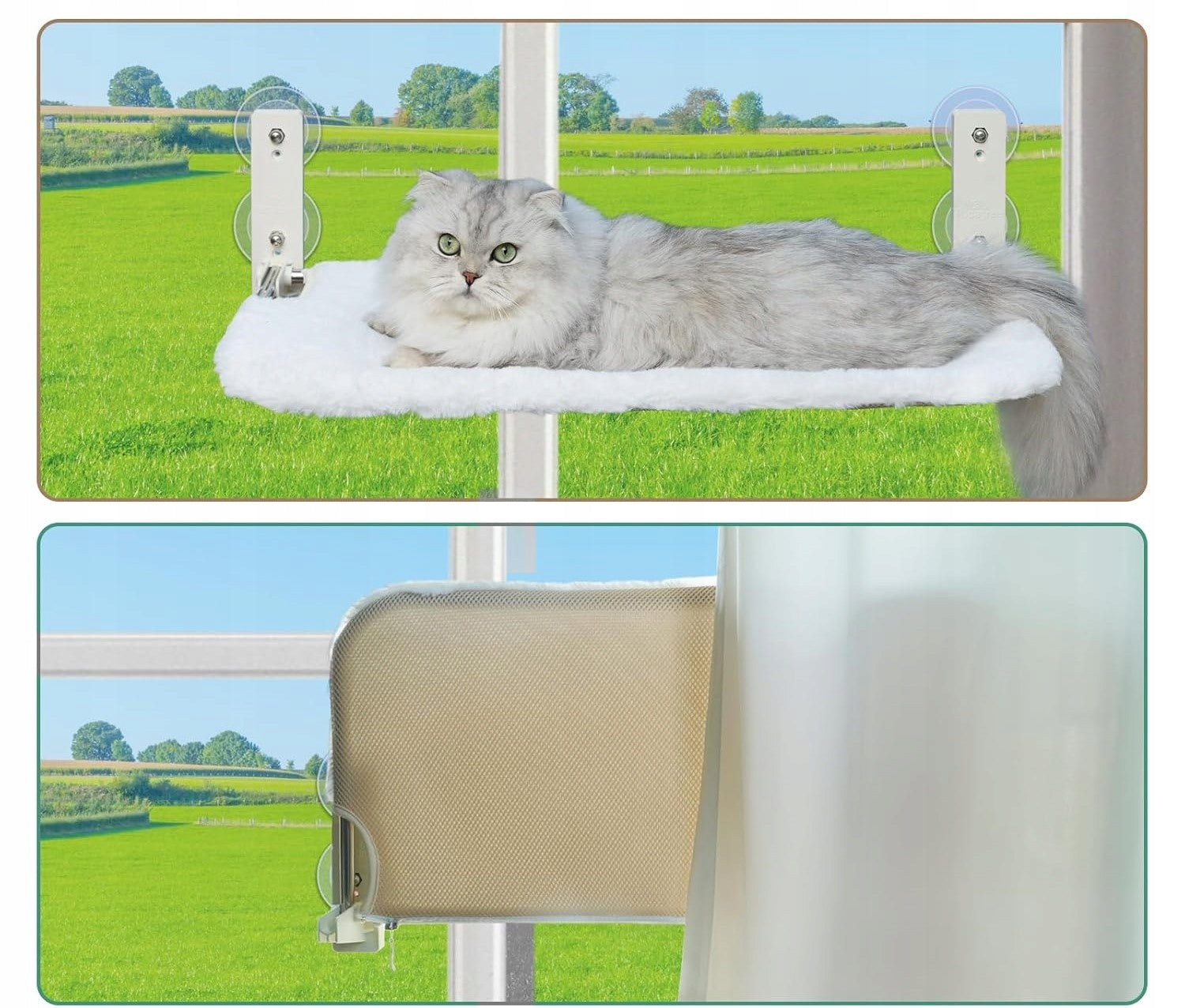 Cat Hammock For Window And Wall Bed Solid Frame White/Beige Length 34 cm