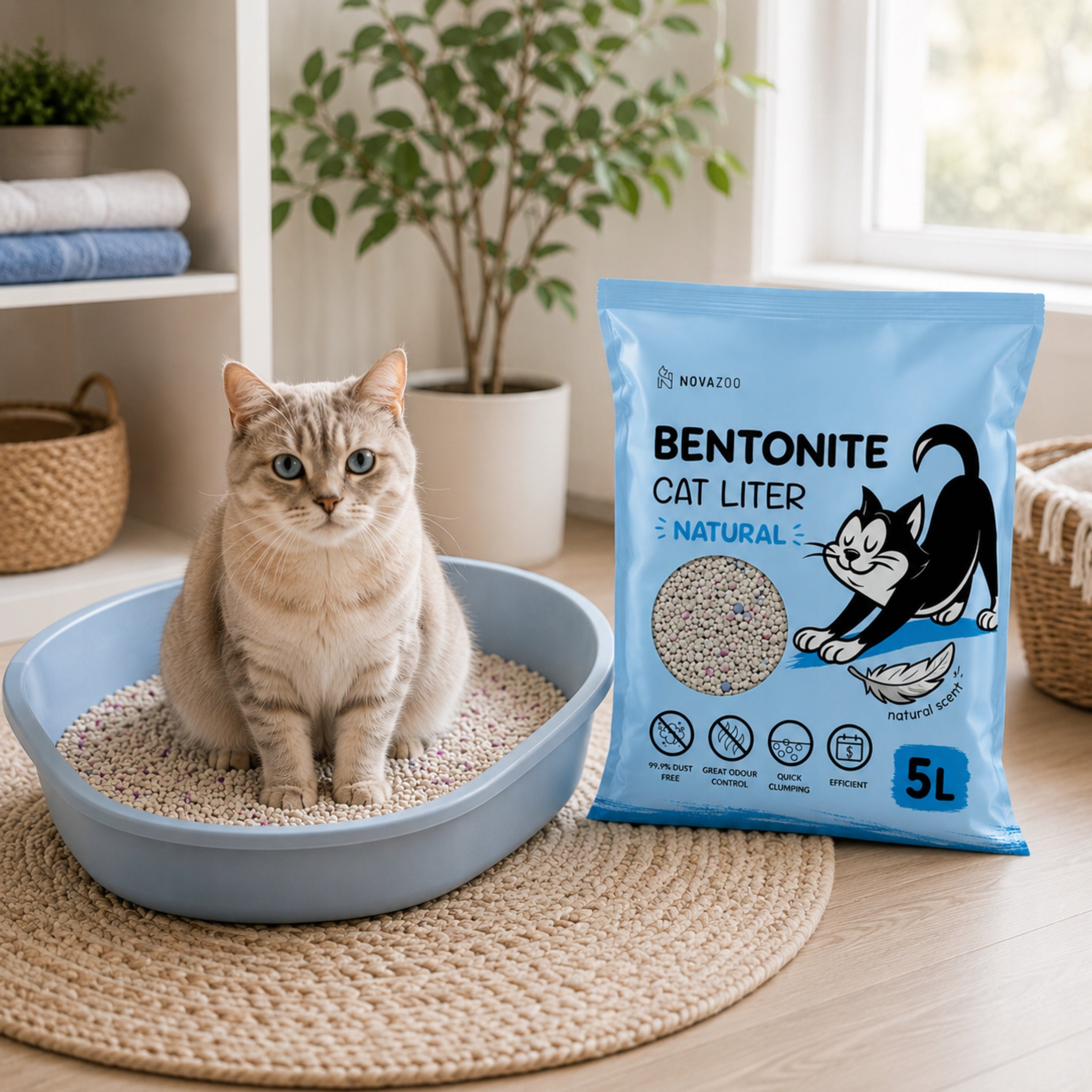 Cat Litter Bentonite 5 l Clumping Dust-Free Antibacterial Product weight 4 kg