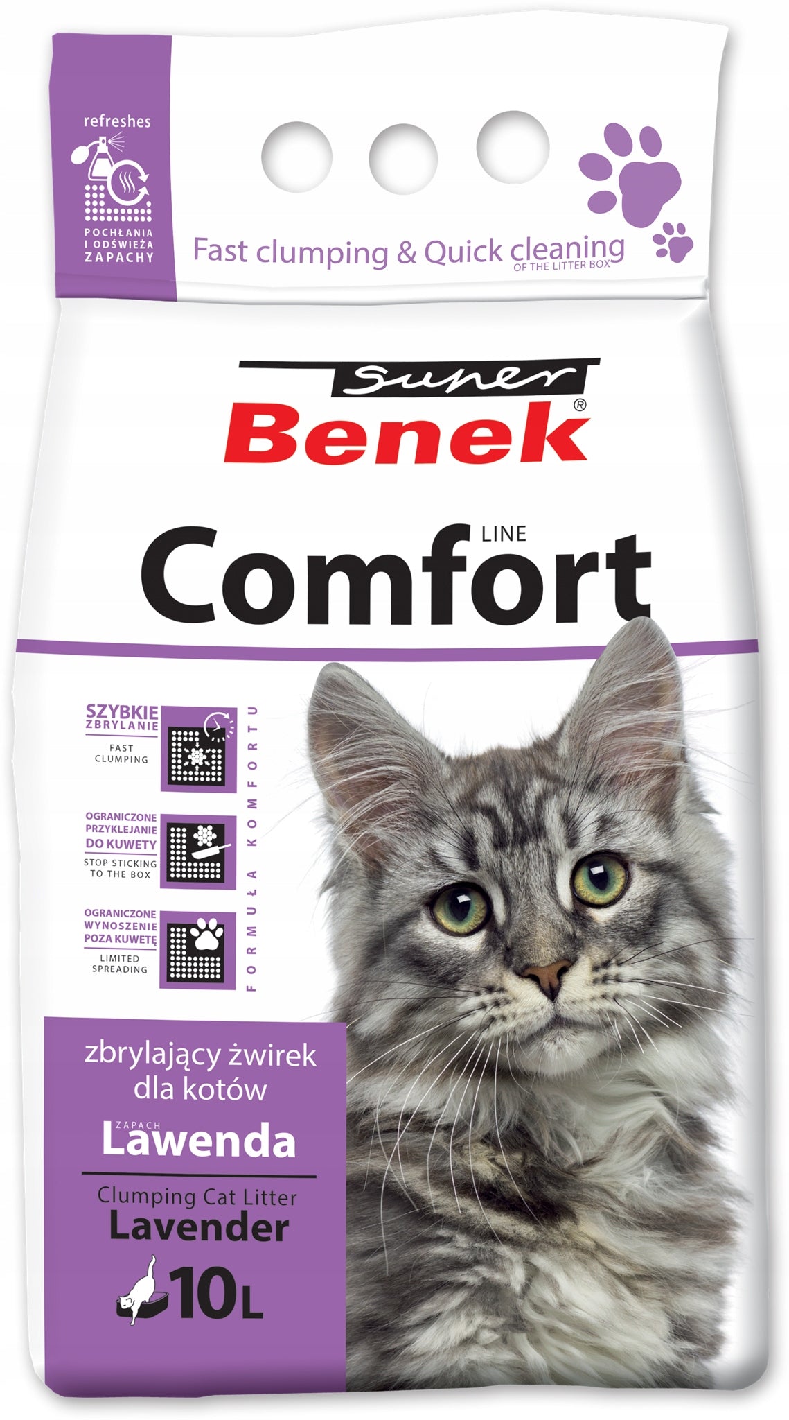 Cat Litter Bentonite Benek COMFORT Lavender 20L Clumping Lavender Trade name Żwirek dla kota Benek Comfort Lawendowy 20l